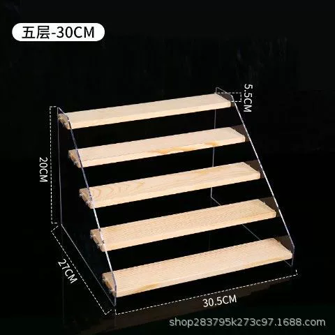 Display Stand Acrylic & Wood Ladder, Multi-Tier Doll Minifigure Rack, 20–50 cm Options