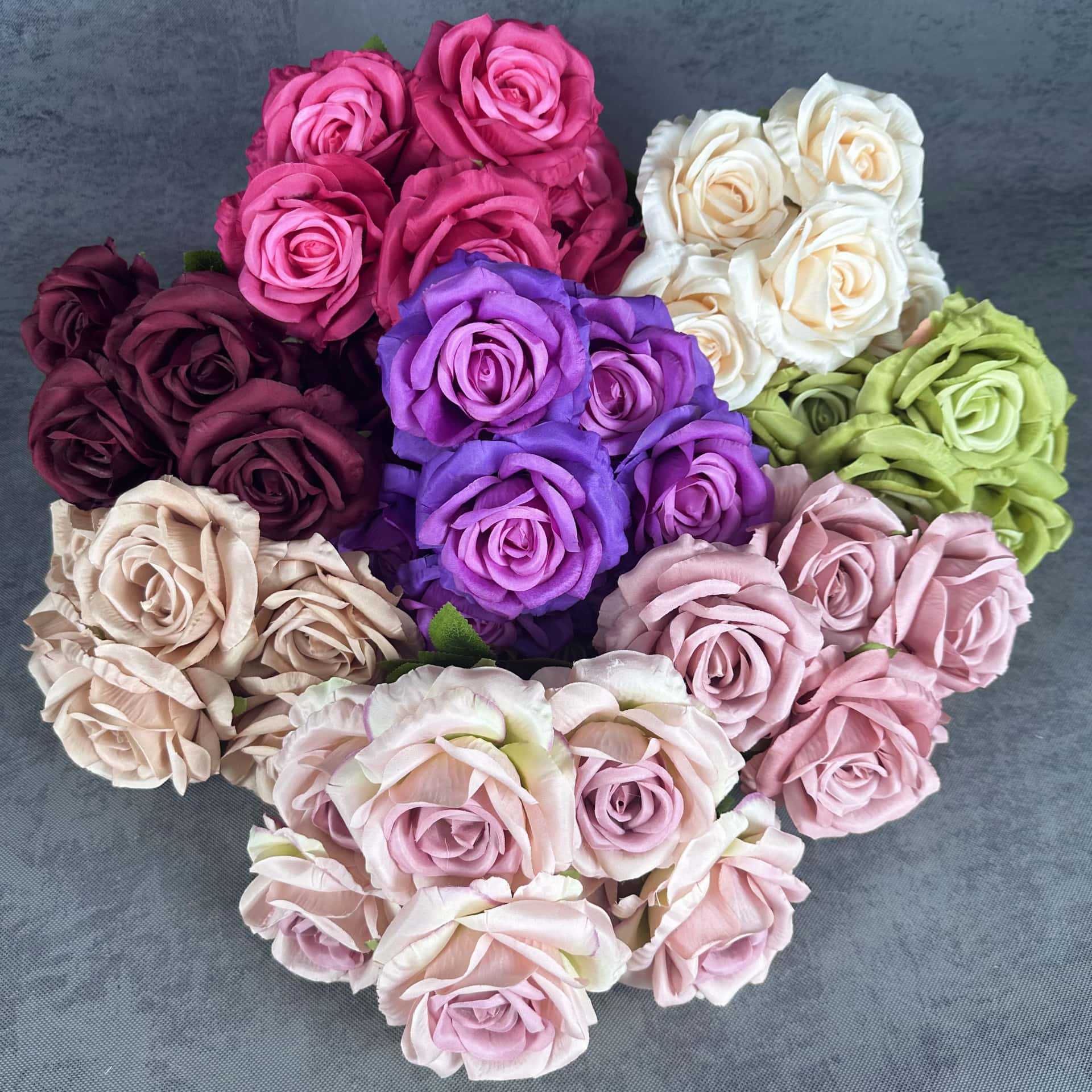 Flor simulada 7 mandos grandes rosas decoración de la escena de la boda decoración del hogar flor de seda hecha a mano decoración de flores falsas al por mayor