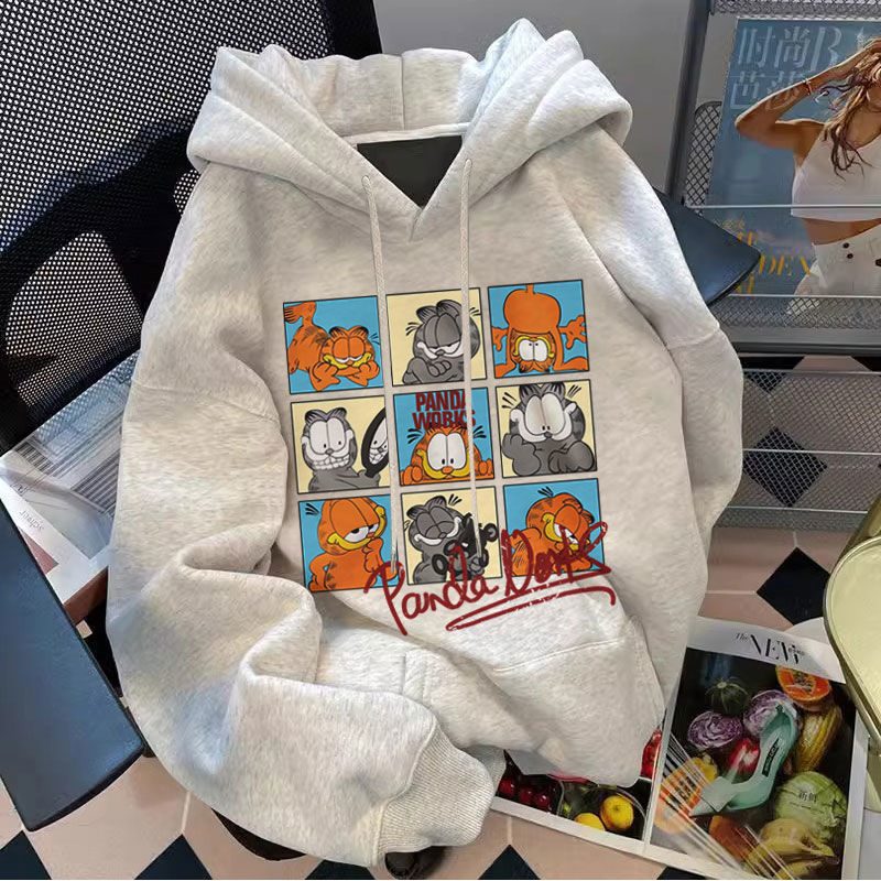 Silver Fox Velvet American Style Trendy Brand Cartoon Garfield Printed Hooded Sweatshirt for Men and Women Autumn and Winter Ins All-match Loose Jacket Silver Fox Velvet American Style Trendy Brand Cartoon Garfield Printed Hooded Sweatshirt for Men and Women Autumn and Winter Ins All-match Loose Jacket