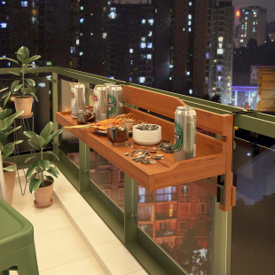 Balcony Railing Hanging Table Creative Leisure Small Bar Solid Wood Small Apartment Foldable Home Guardrail Hanging Bar Table