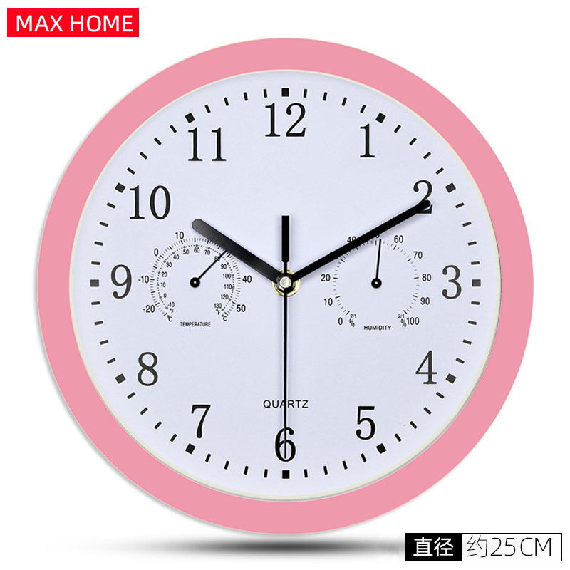 Amazon suministro de plástico Reloj de pared con higrómetro simple moderno dormitorio mudo Reloj de pared reloj