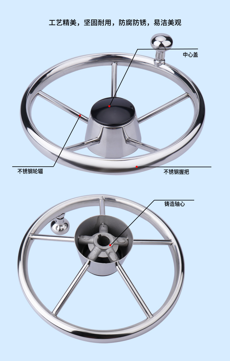 Marine Stainless Steel Steering Wheel Neutral Steering Wheel for Yacht Fishing Boat Hydraulic Mechanical Rudder Direction System