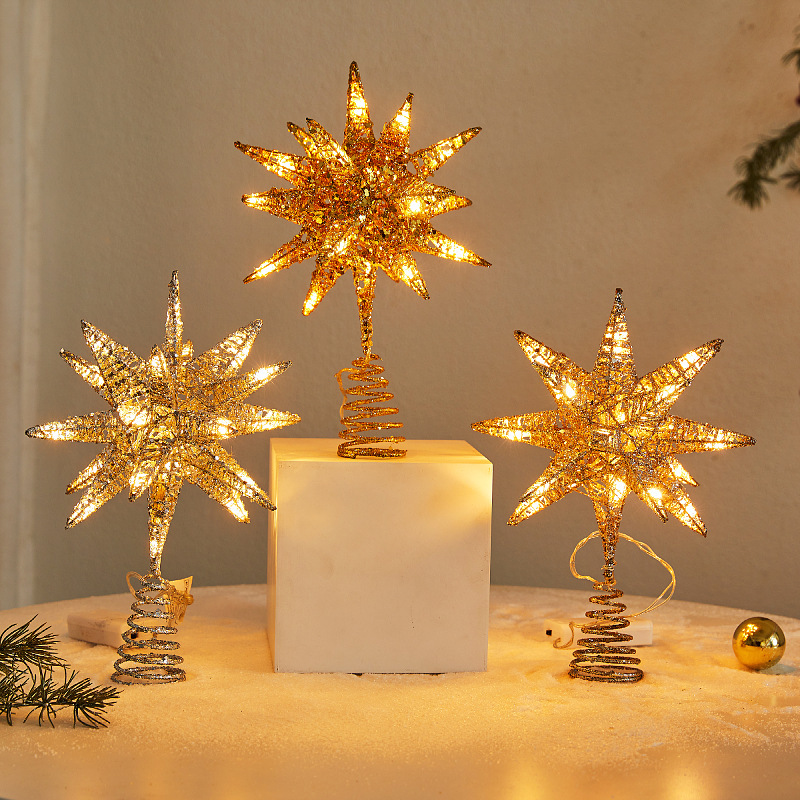 クリスマスハードベースツリートップスター装飾クロスボーダー特別供給立体五芒星鉄グリッター五つ星クリスマス用品|undefined