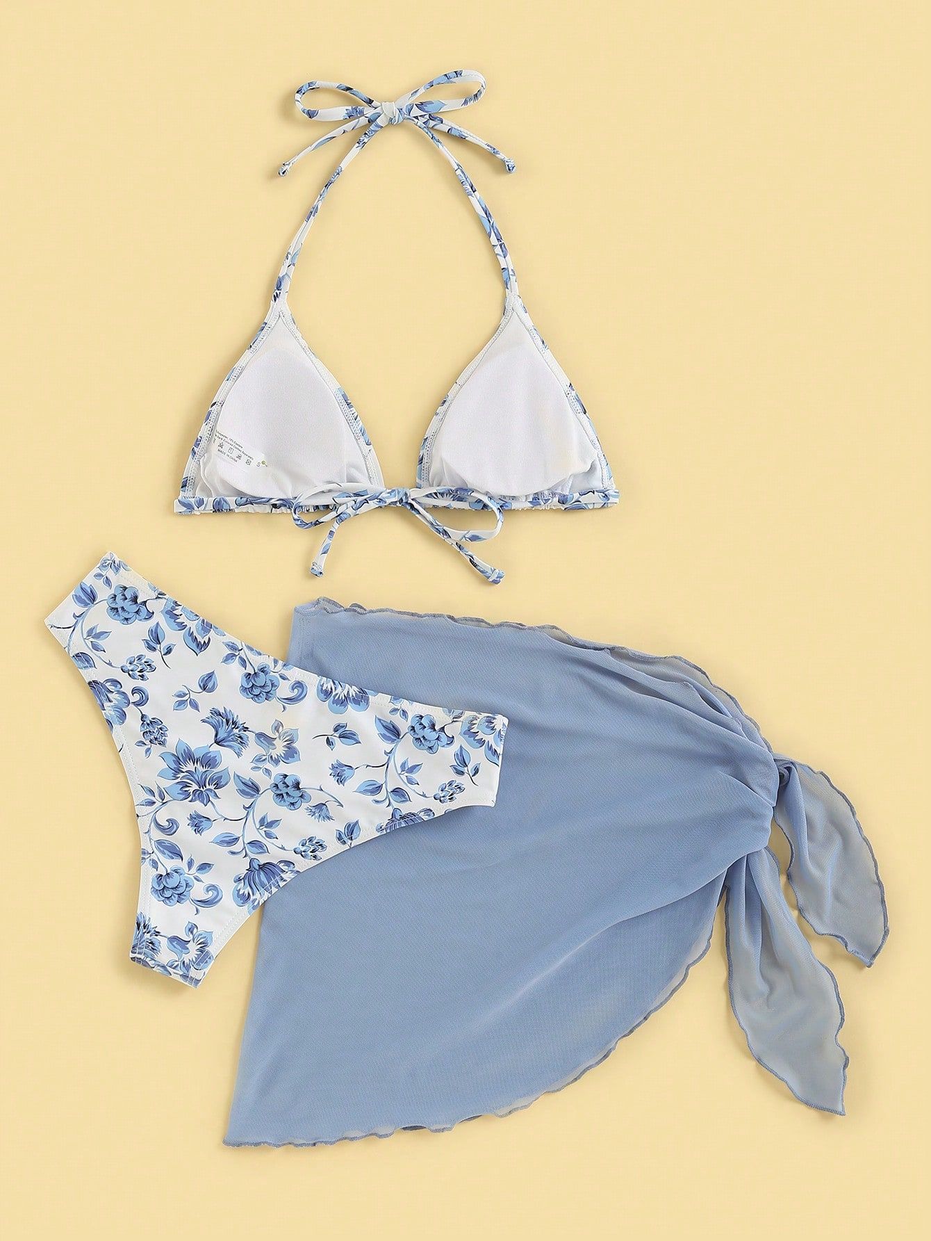 Ensemble bikini floral avec nœud à la taille pour femme_voghion.com