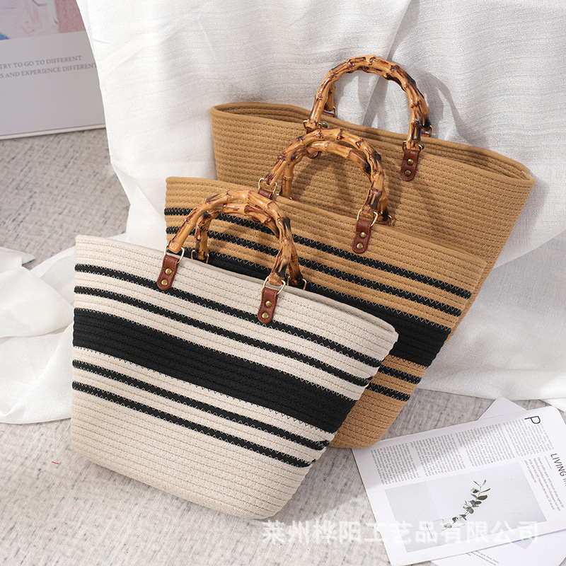 Cuerda bolso de algodón tejido de verano de gran capacidad bolso tejido bolso de rayas sin tirantes de las mujeres bolso tejido