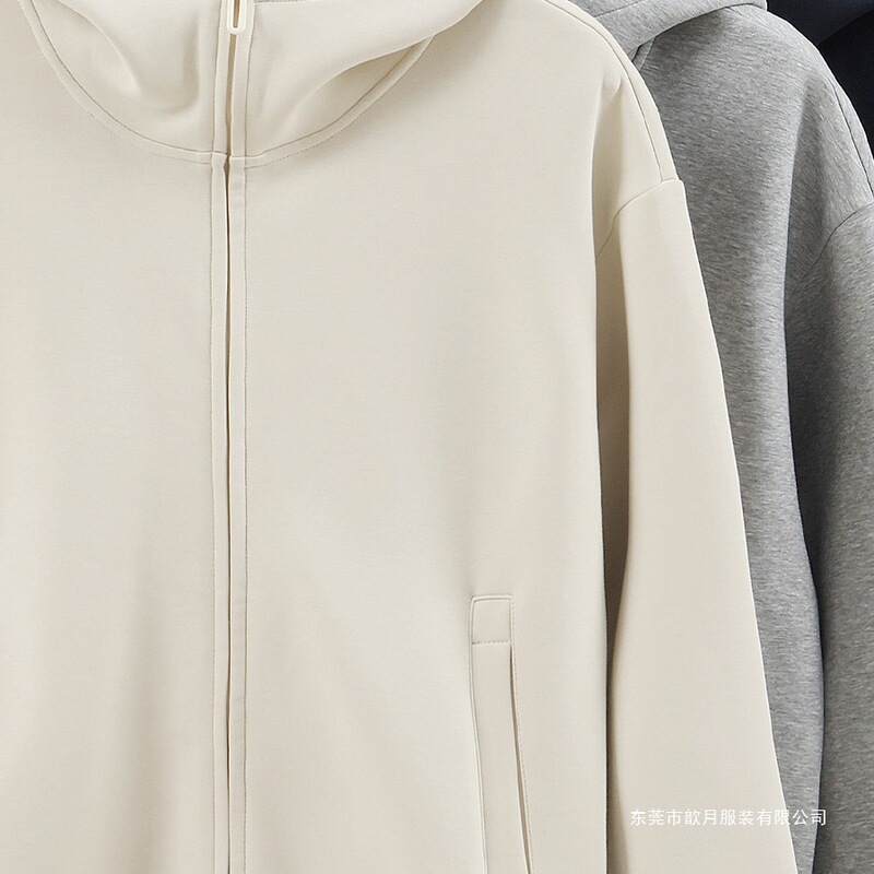 400 Liquid Cotton Trendy Brand Windproof Collar Sweatshirt Men's 2025 Autumn and Winter New Pure Color Half Turtleneck Hooded Zipper Cardigan