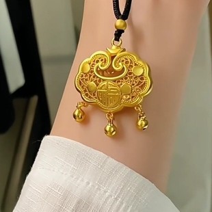 Accessory, long necklace, design children's protective amulet, small bell, longevity lock, light luxury style, high-quality style
