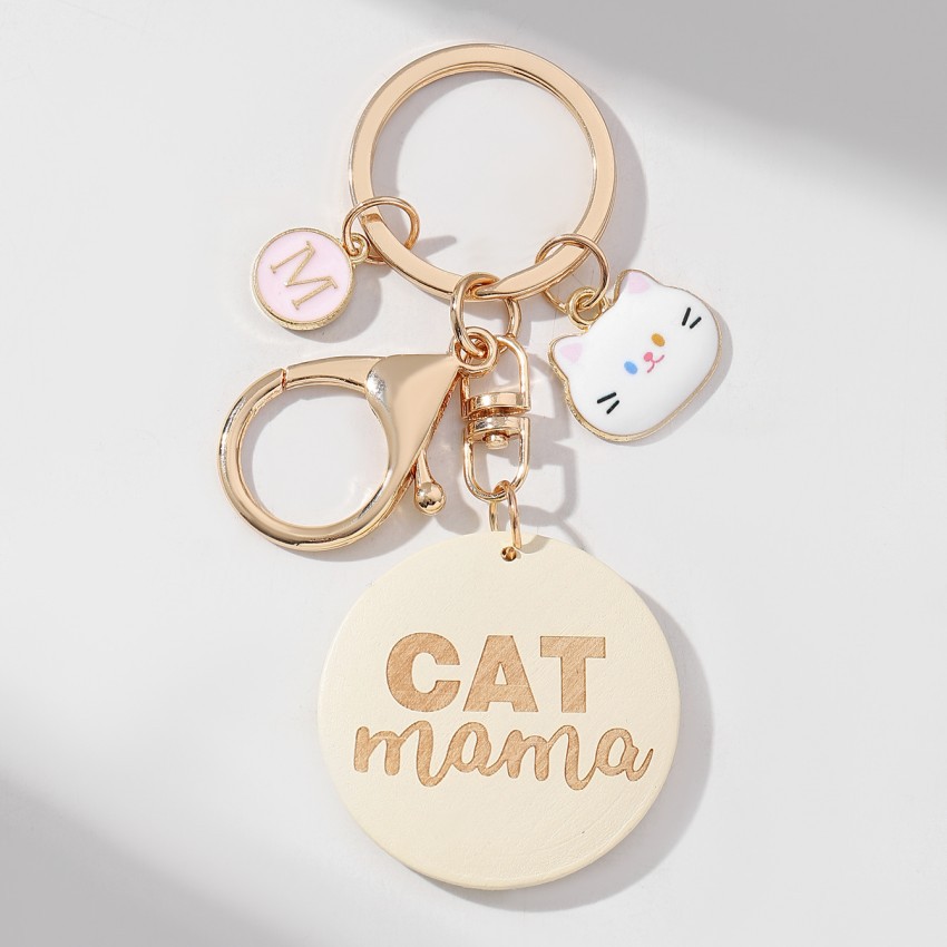16g Weight Keychain Classification 1 Piece Quantity Casual, Holiday, Daily Occasion Wood Material Mother'S Day Festival Letter, Cat Pattern Unisex Gender Cute Style 1 Piece Letter Cat Keychain Wood Mother'S Day Unisex Cute Keychain 9
