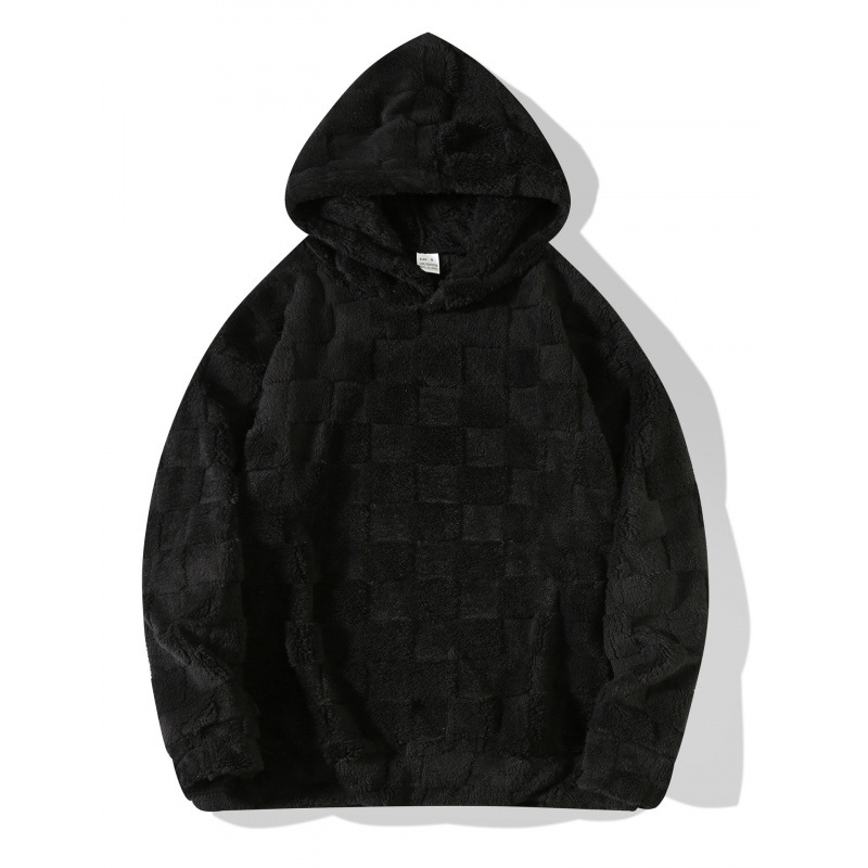European Size Large Checkered Hooded Loose Sweatshirt Autumn And Winter Casual Plus Size Jacket_viptrois.com