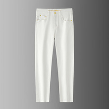 秋冬新款欧洲站轻奢加厚白色三防长裤弹力修身小直筒牛仔裤男潮牌
