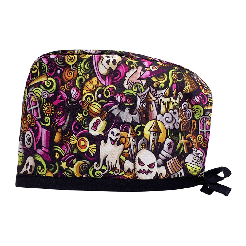 Amazon suministro de algodón puro impresión quirúrgica tapa femenina correa ajustable enfermera tapa médico dental oral fregar tapa