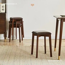 实木凳子家用餐厅凳子软包方凳餐桌高凳木板凳可叠放餐凳木质餐椅