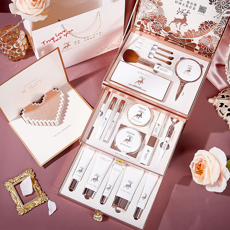 Youliyoulia Deer Has You Beauty Makeup Skincare Color Cosmetics Set of 20 Pieces Christmas Valentine's Day Gift Makeup Box