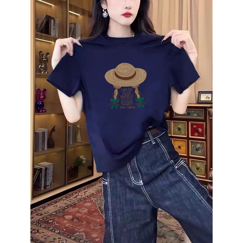 Pure Cotton Round Neck Short-Sleeved T-Shirt for Women 2026 New Fashion Versatile Stylish Slimming Top Summer Base Shirt