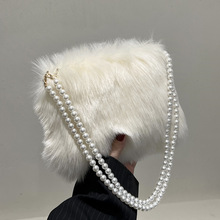 小眾設計包包2022秋冬新款女包流行爆款珍珠鏈條斜挎包單肩毛毛包