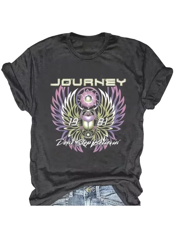 The Journey Never Stops Believe' 1981 Women's T-Shirt - Vintage Rock Band Graphic, Casual Retro Top The Journey Never Stops Believe' 1981 Women's T-Shirt - Vintage Rock Band Graphic, Casual Retro Top