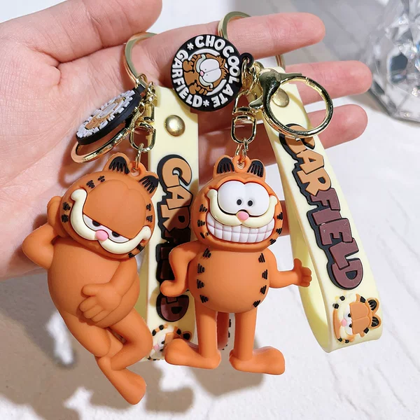 Orange Garfield Cartoon Silicone Keychain Soft Rubber Anime Car Key Chain Pendant Car Key Holder
