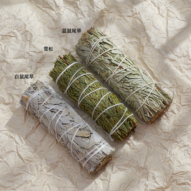 アメリカのカリフォルニア産ホワイトセージ、シダー、ラベンダー、ブルーグラスのアロマセット、空間浄化用聖なる木ホワイトセージ