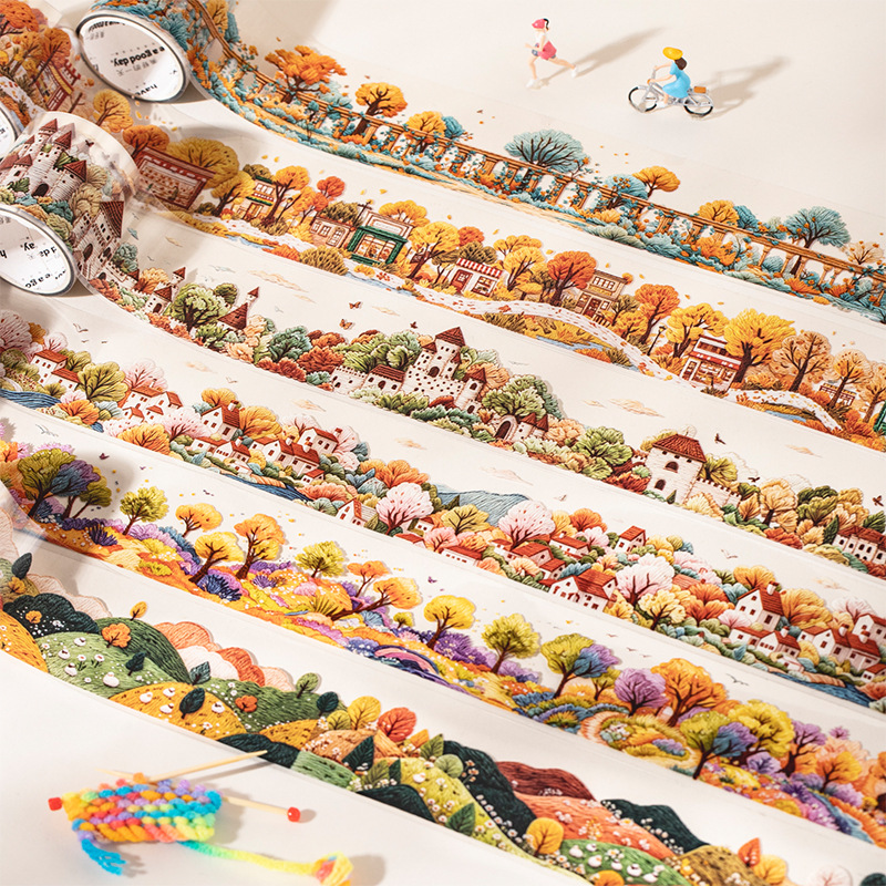 Beautiful Day Tape Autumn Scenery Series Embroidery Scenery Pet Base Material for Journal Decoration Collage