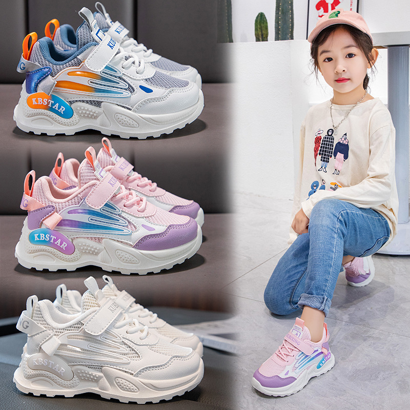 Children's small white shoes 2024 spring new boys sneaker breathable mesh running shoes for girls students casual shoes