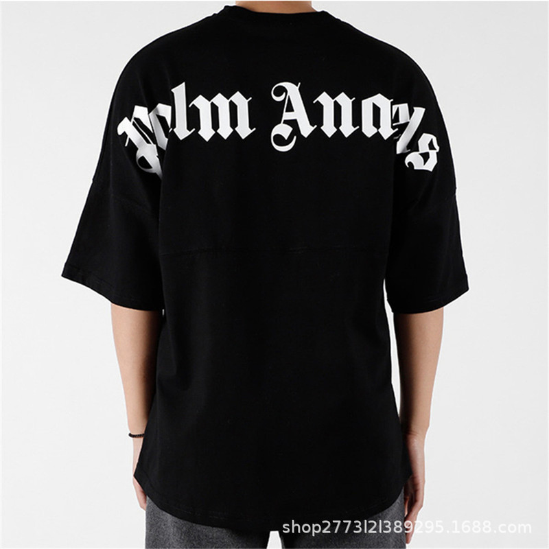 European and American Station Fashion Brand Palm Angel Sanskrit Letters Unisex Short-sleeved T-shirt Loose Large Size Mid-length Top