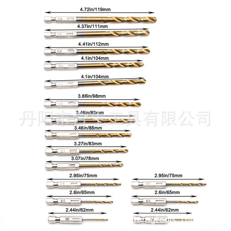 六角ハンドル13pcチタンメッキ麻花ドリル1.5-6.5mm電気ドリルドライバードリル風ドリルセット|undefined
