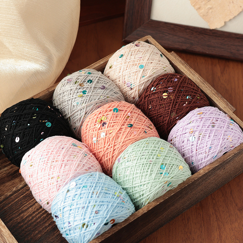 Starry Sky Pure Cotton Sequin Yarn with Beads 3+6mm Sequin Thread 50g Handmade Weaving Thread for Clothes, Bags, Hats