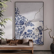 新中式青花瓷茶室大幅落地装饰画客厅背景墙禅意现代高级感壁挂画