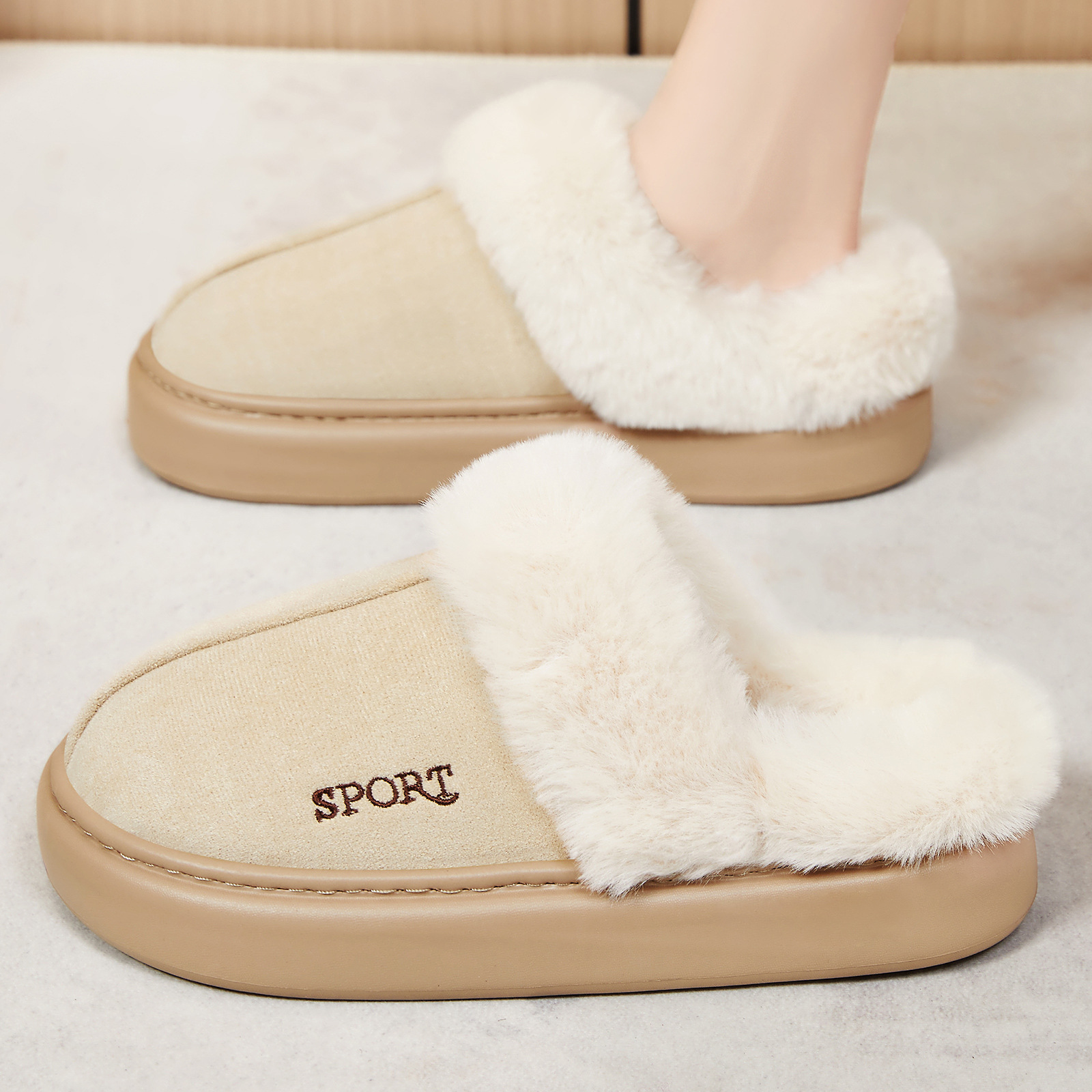 Zapatillas de algodón transfronterizas, zapatillas de lana domésticas de tamaño grande y zapatillas de lana de un pie, zapatillas de algodón cálidas y cómodas
