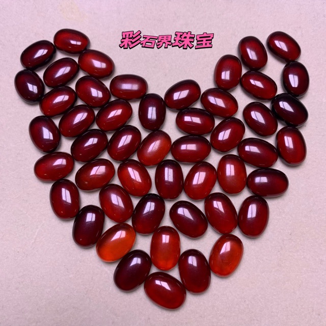 天然血珀蛋面饰品配件 裸石蛋面配件 色泽红润可镶嵌戒指双耳魔盒