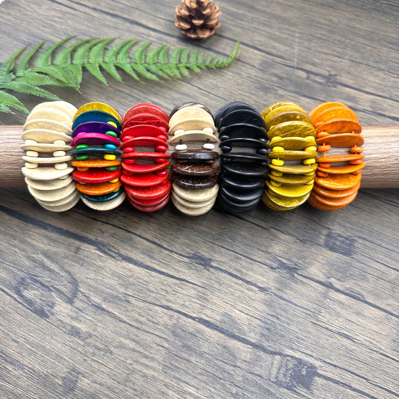 European and American Handmade Beaded Coconut Shell Wooden Beads Braided Retro Elastic Bracelet Beach Vacation Bracelet Women Wholesale Wood