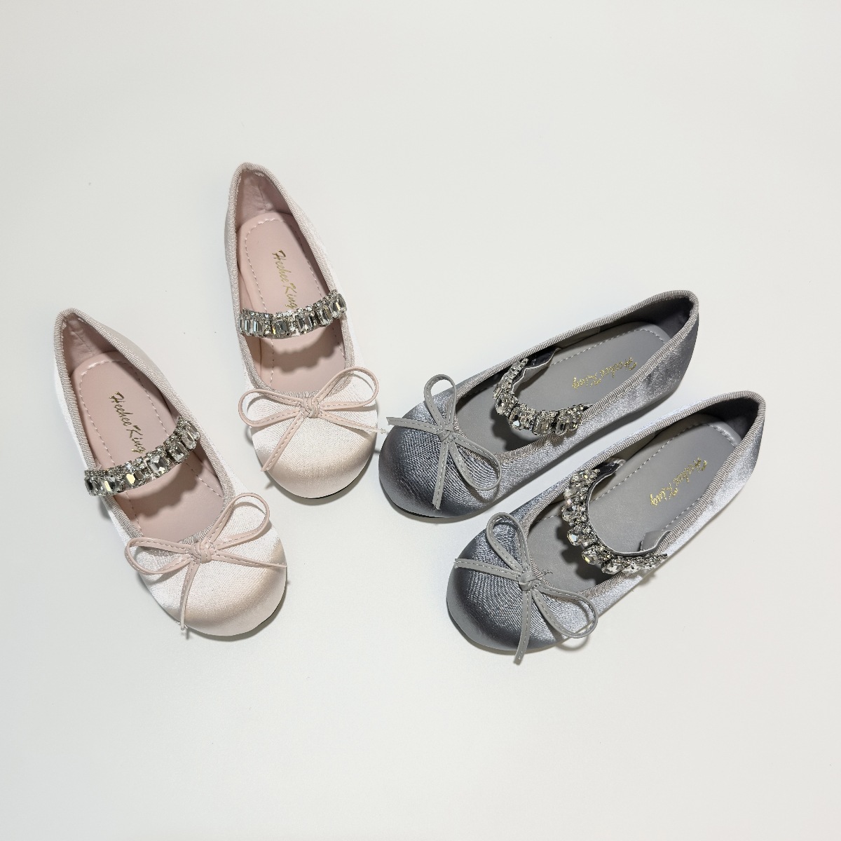 Girls' Flats Princess Shoes Silks and Satins Soft Sole Shallow Mouth Bow Kidsren's Crystal Shoes Rhinestone French Ballet Dance Shoes