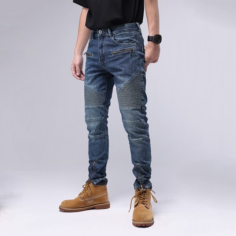 Jeans patchwork lunghi e skinny per pantaloni casual elasticizzati con piedi piccoli da uomo per pantaloni da moto da uomo_voghion.com