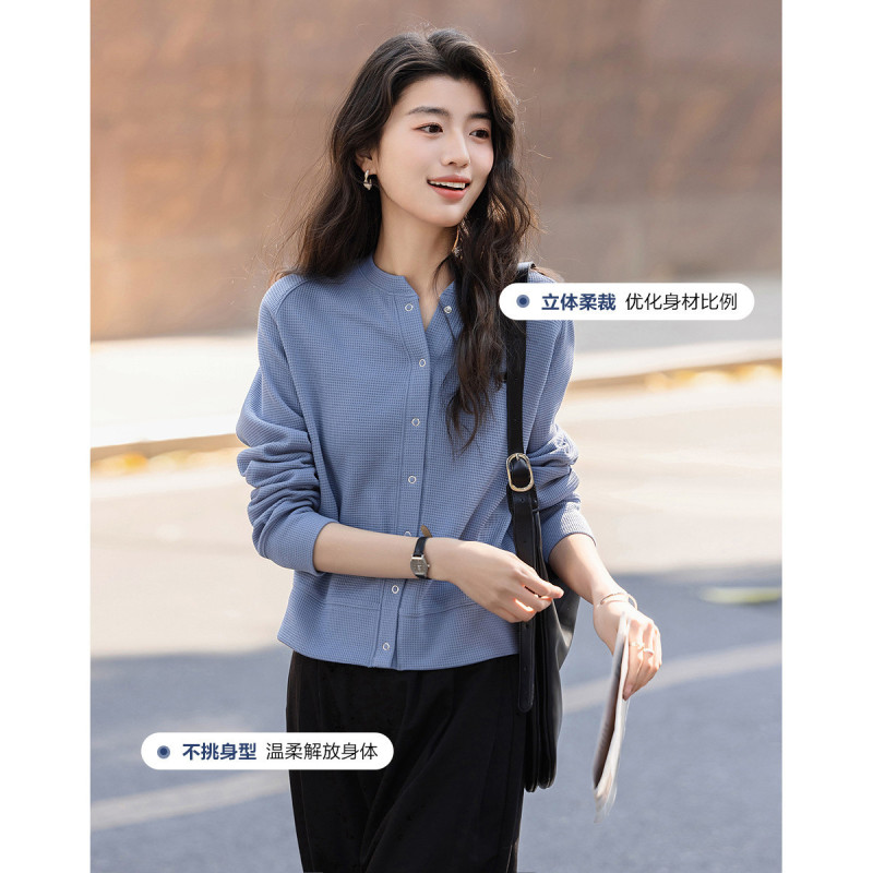 顺其自然系列2025春秋季韩风华夫格肌理四合扣小个子藏肉女式外套|undefined