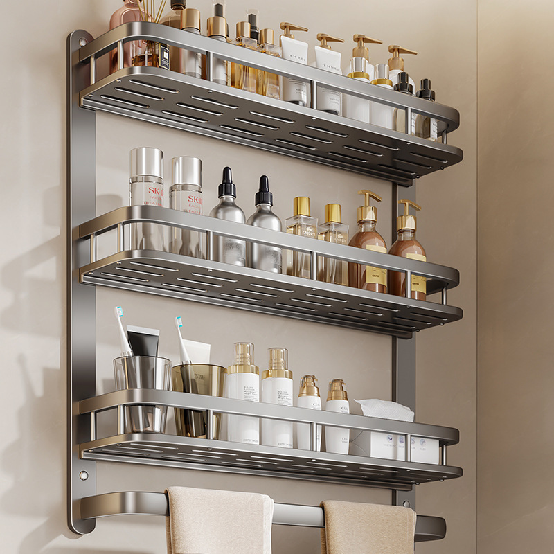 Bathroom Storage Rack, Bathroom Shelf, Wall-Mounted Toilet Rack, Washstand, No-Drill Wall-Mounted Aluminum Alloy