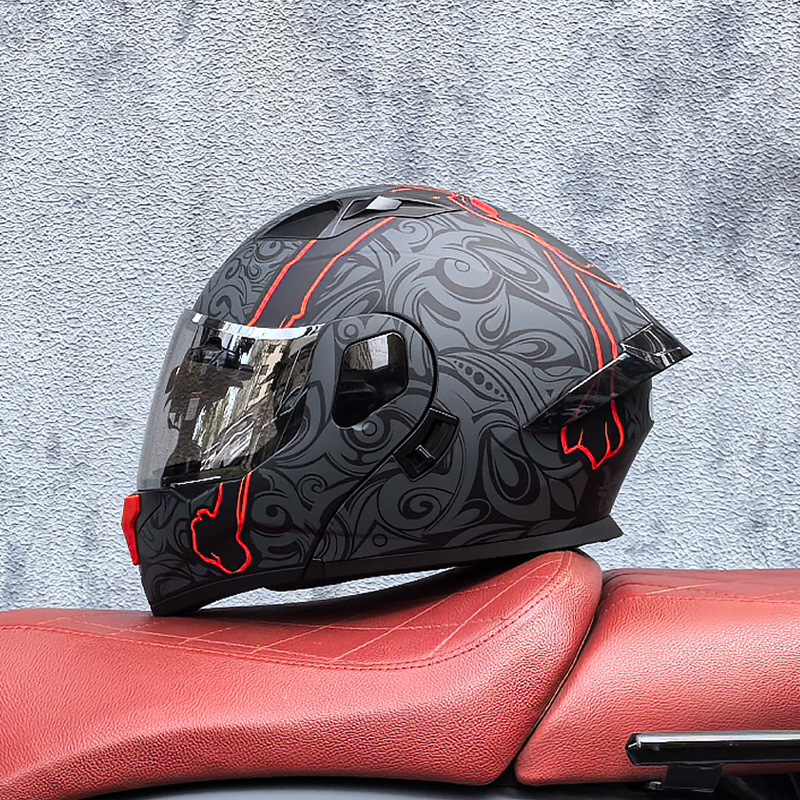 Orz casco de carcasa pequeña casco de cara a cara casco de motocicleta locomotora de doble lente hombres y mujeres de cuatro estaciones casco de crucero grande