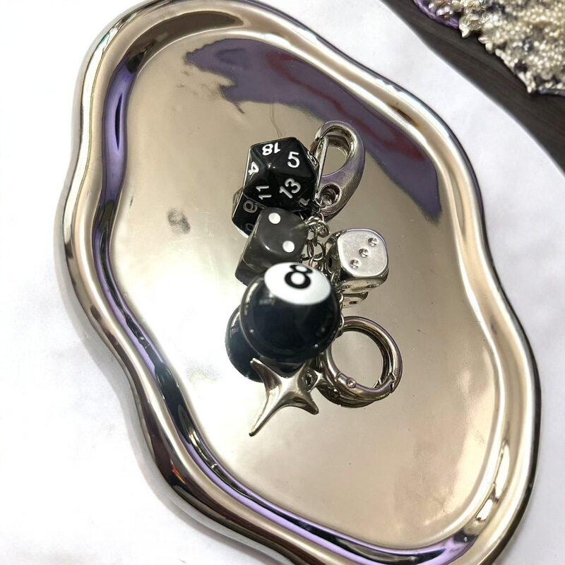 Classical Irregular Dice Billiards Black 8-Pack Keychain Personalized Design Phone Pendant Bag Chain Accessory