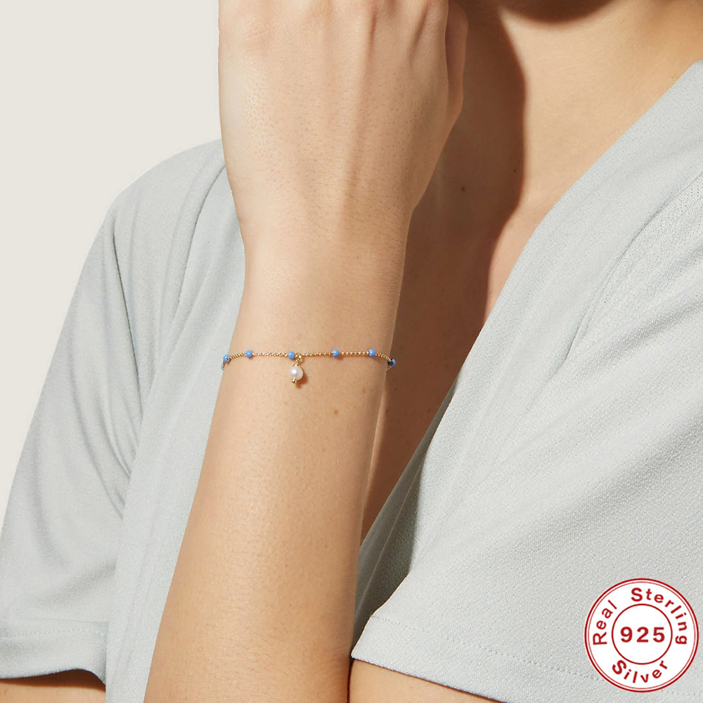 S925 plata esterlina elegante personalidad todo partido perla Calcedonia Pulsera original diseño avanzado estilo frío todo partido pulsera