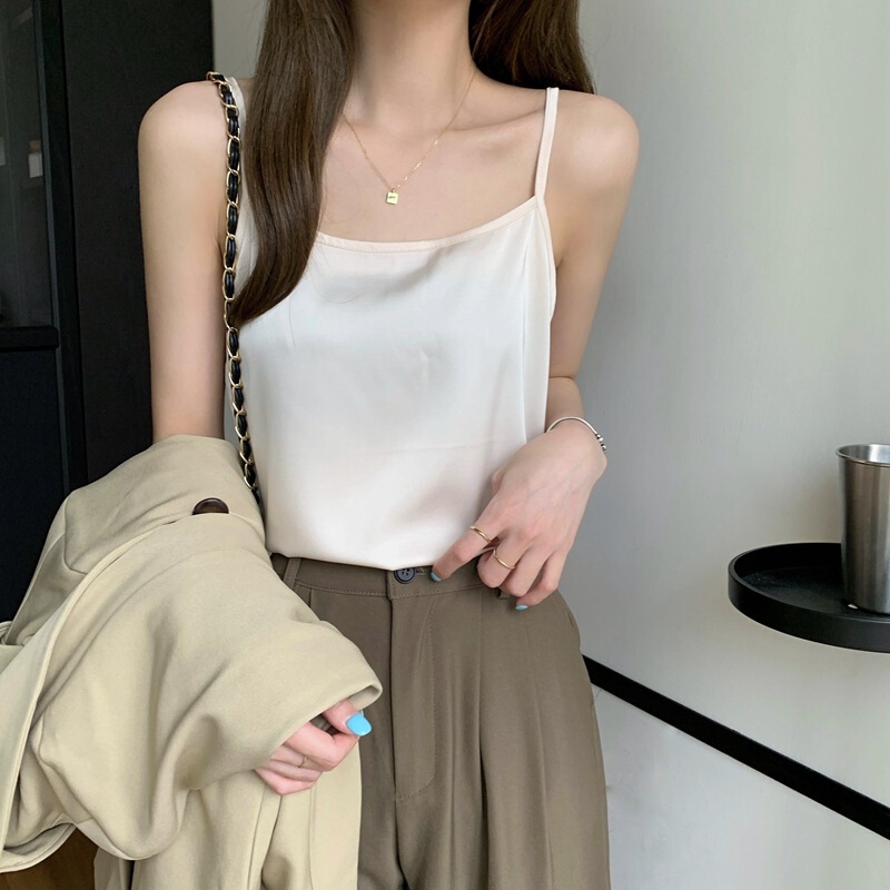 Silk Camisole Women's Inner Base Matching Suit Mulberry Silk Satin Off-line Collar Spring New Fashionable Outer Wear