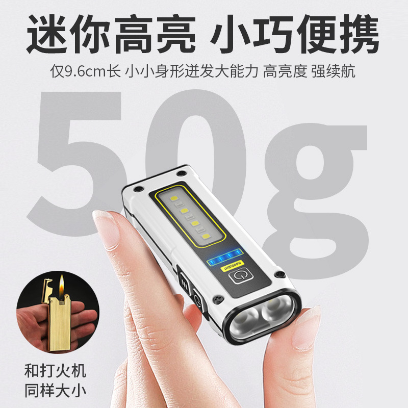 Linterna Mini Doble Fuente de Luz Transfronteriza TYPE-C Carga Imán Multifunción Luz de Mantenimiento de Emergencia Exterior