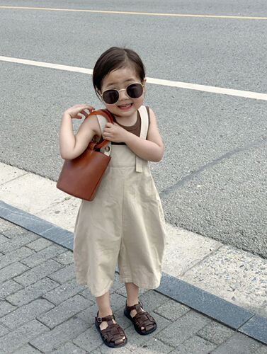  Summer Unisex Kids Korean Style Halter Loose Wide Leg Shorts Bodysuit with 7/8 Straps + Sleeveless Top, Separate Photos