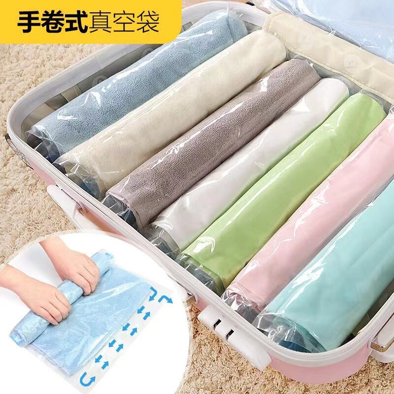 Hand-Rolled Vacuum Compression Bags, No Need to Pump Air, Clothes and down Jacket Storage Bags, Waterproof Vacuum Bags for Business Trips and Travel, Sealed