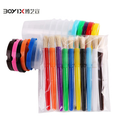 直供10色豬毛畫筆套裝洗筆筒組合套裝糖果色兒童塗鴉繪畫工具批發