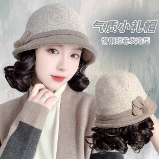 Wig Hat One Women's Autumn and Winter Woolen Fisherman Hat Short Curly Hair New Style Middle-aged and Elderly Mother's Gift Hat Wig