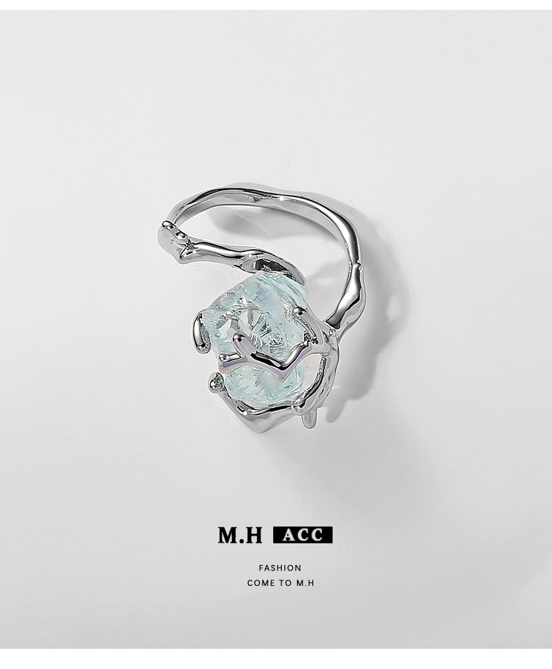 Wholesale of ice-transparent blue natural stone rings for women, 2022 Summer new sweet, cool and fresh ring index finger and wrist accessories pic 7