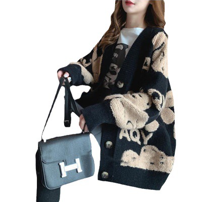 2023 otoño e invierno nuevo ins estilo coreano suelta estilo perezoso carta oso más tamaño abrigo suéter cardigan de punto image 6
