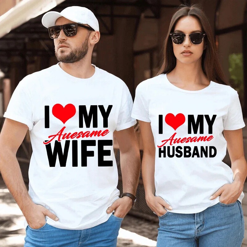 I Love My Awesome Wife Husband T-Shirt Honeymoon Couple Outfit Date Couple Anniversary Gift Men Women