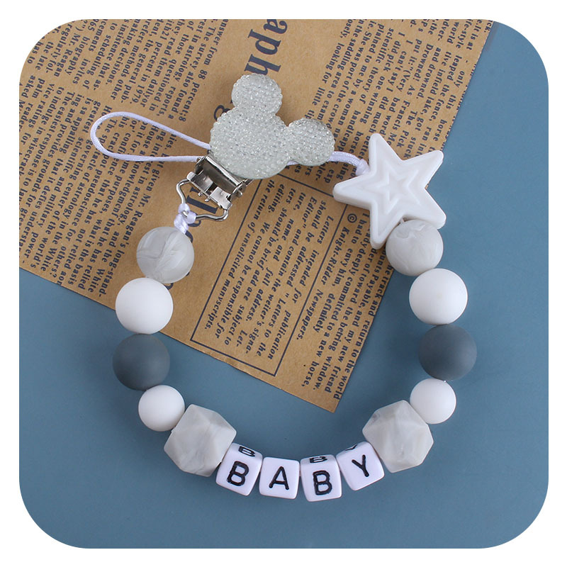 Nuevo Bebé Productos silicona mordedor chupete cadena DIY bebé nombre chupete cadena anti-perdida