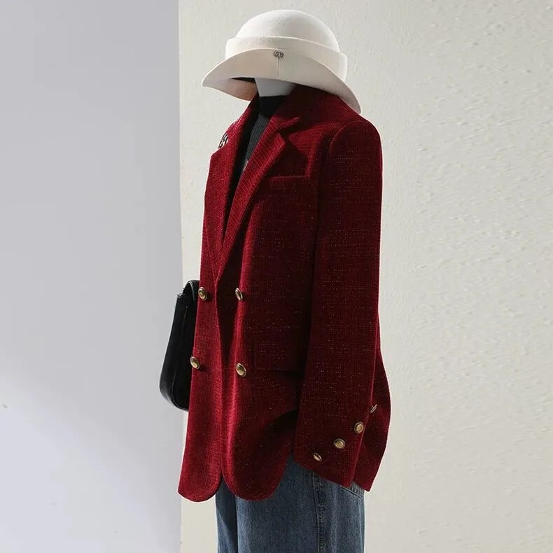 Red Blazer for Women, Autumn 2025 New Stylish and Chic Casual High-End Suit Jacket