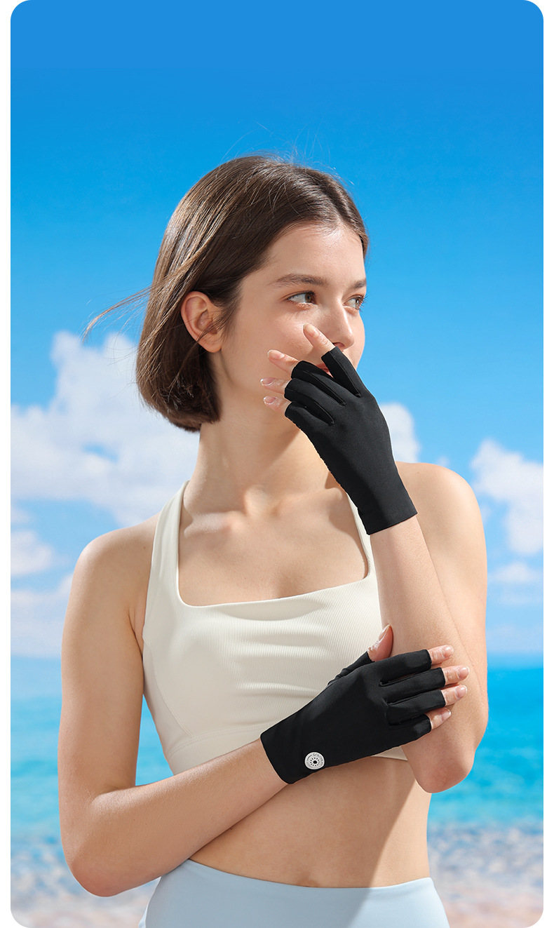 Ice silk sunscreen riding summer outdoor sports, thin breathable half finger gloves for driving, ice sensitive and UV_voghion.com